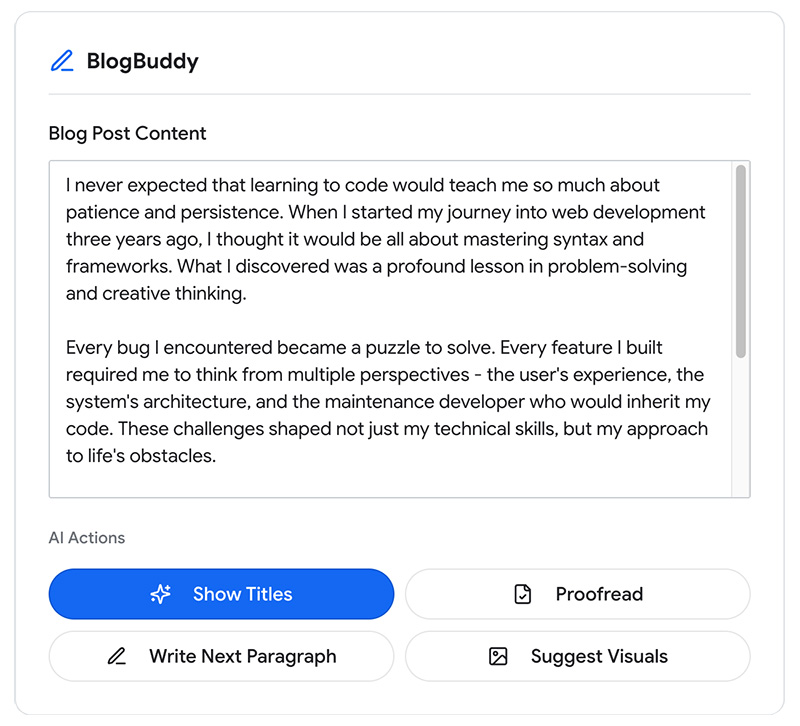 Редактор BlogBuddy с личным эссе.